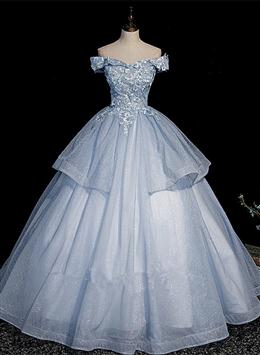 Picture of Light Blue Ball Gown Tulle with Lace Formal Dresses, Blue Sweet 16 Dress